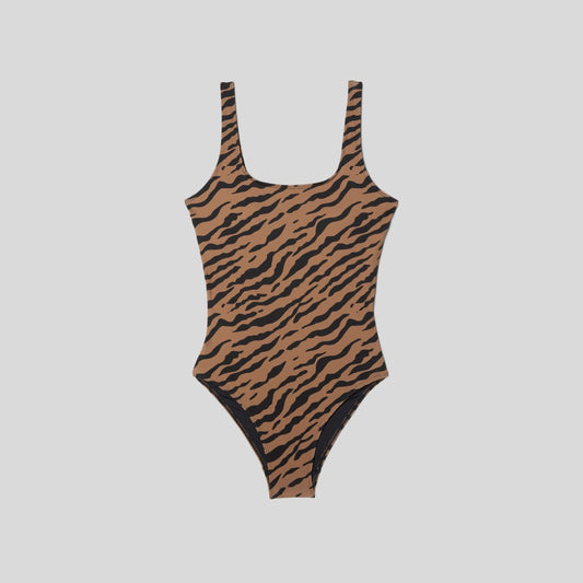 The Square-Neck One-Piece | Tiger Stripe Toasted Coconut
