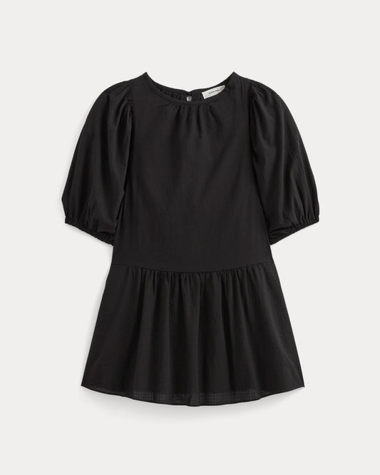 The Gauze Puff-Sleeve Mini Dress | Black