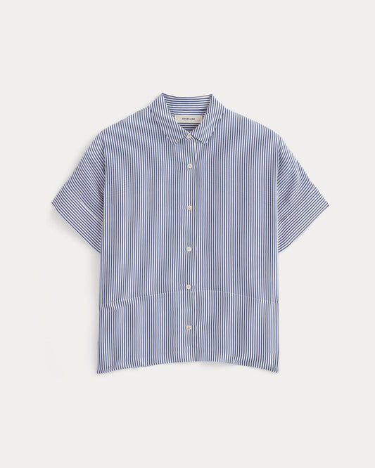 The Boxy Shirt in Washable Silk | Blue / White