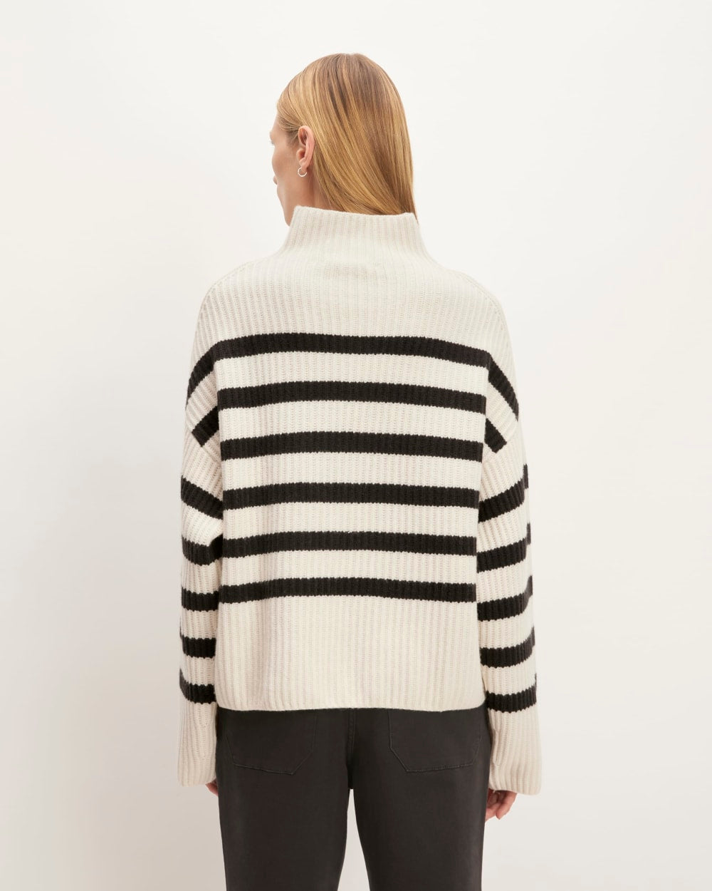 The Felted Merino Funnel-Neck Pullover | Black / Bone
