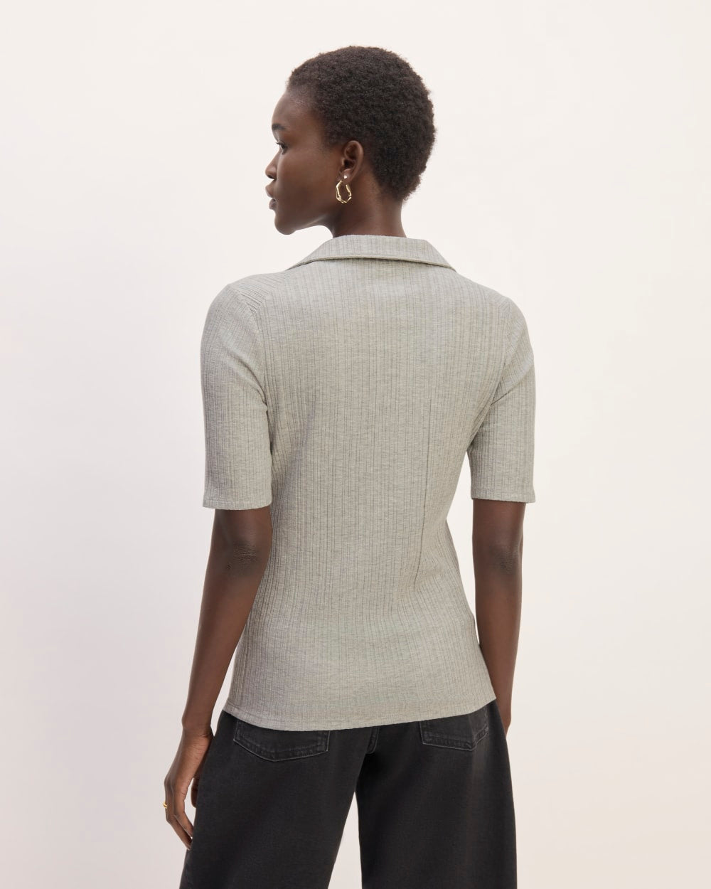 The Rib Soft Knit Open Collar Polo | Heathered Grey