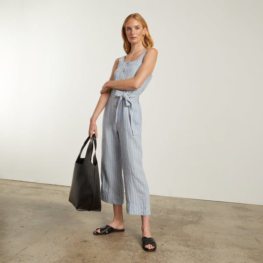 The Linen Jumpsuit | Light Blue / White