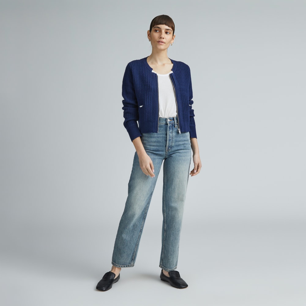 The Cropped Cotton-Merino Bomber | Bright Navy
