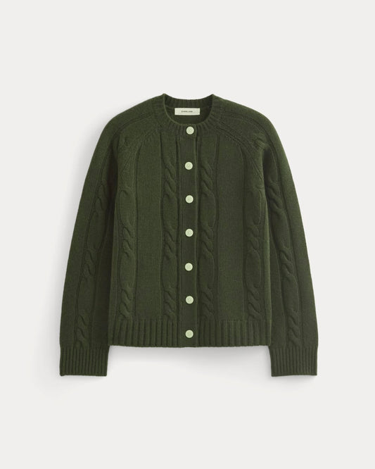 Cable Cardigan in Extrafine Luxe Merino | Dark Forest