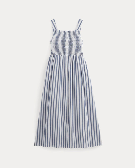 The Gauze Smock Dress | White / Mazarine Blue