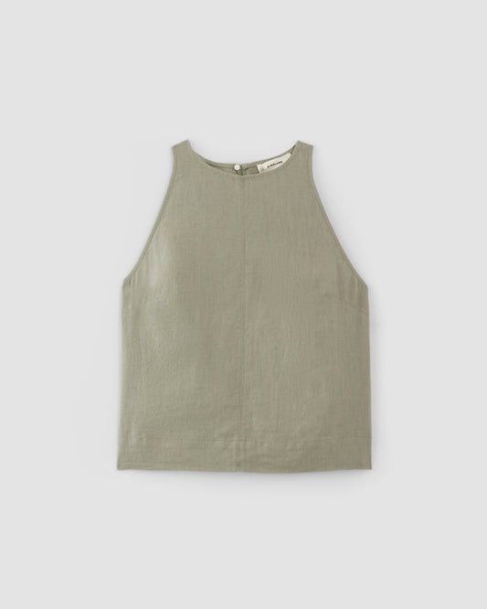 The Linen High-Neck Tank | Sage Green