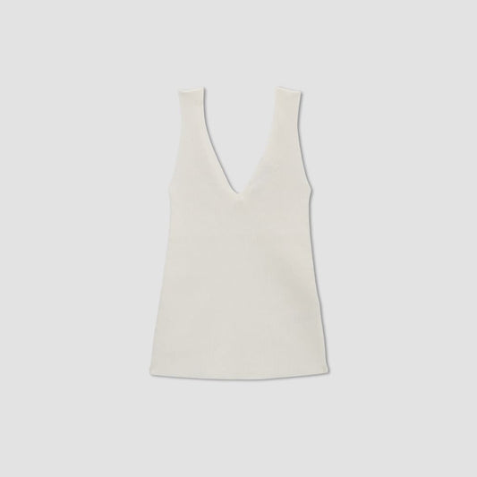 The Ribbed Cotton Double V Top | Bone