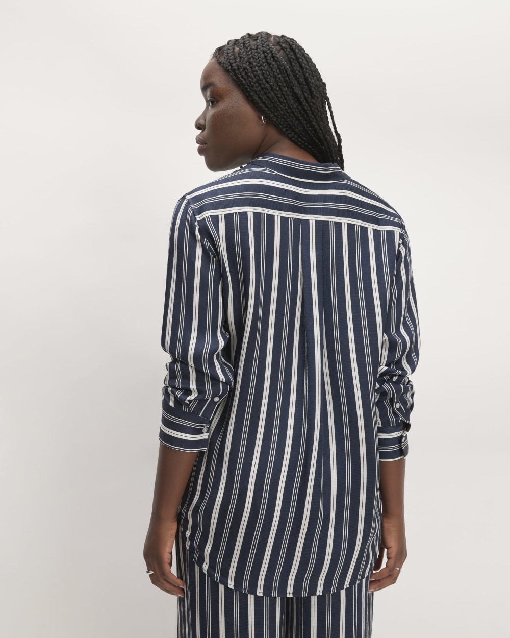 The Satin Relaxed Shirt | Navy / Bone