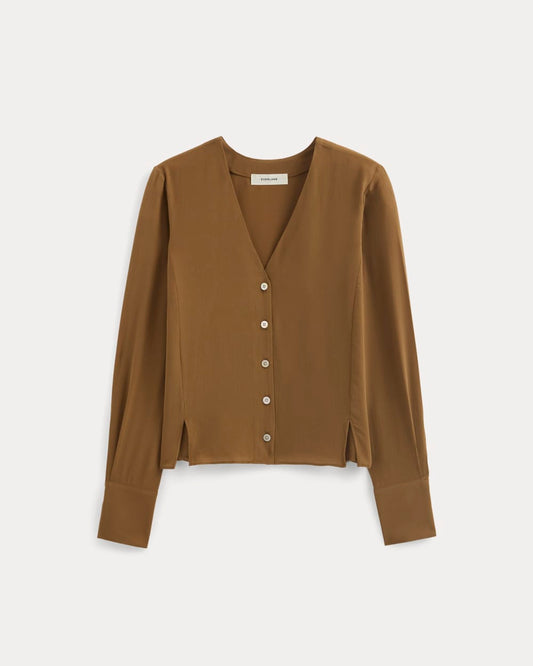 The V-Neck Blouse in Washable Silk | Toffee