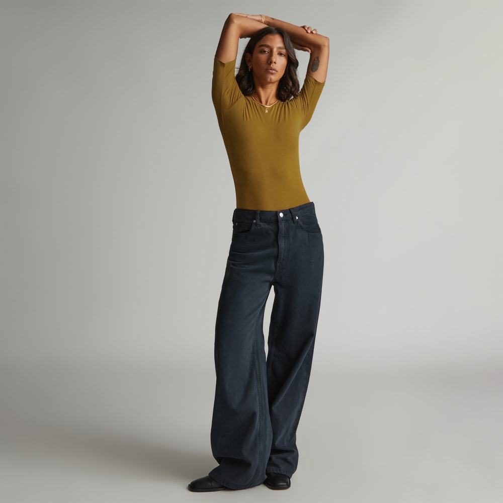 The Short-Sleeve Crew Neck Bodysuit | Tapenade | Bikini