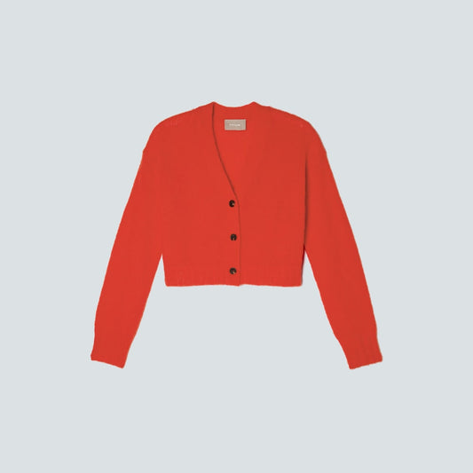 The Alpaca V-Neck Cropped Cardigan | Red Orange