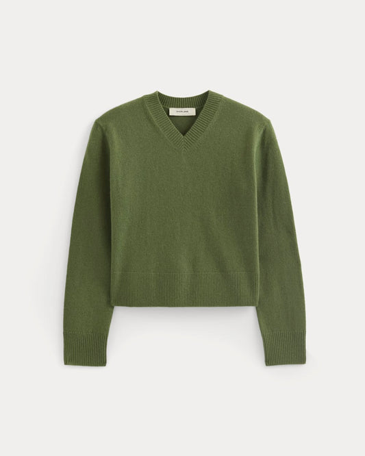 Cashmere Cropped High-V Sweater | Forest Green