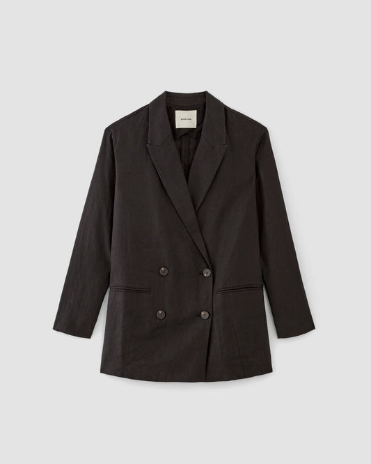 The Linen Double Breasted Blazer | Black