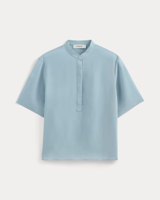 The Popover Top in Washable Silk | Soft Blue