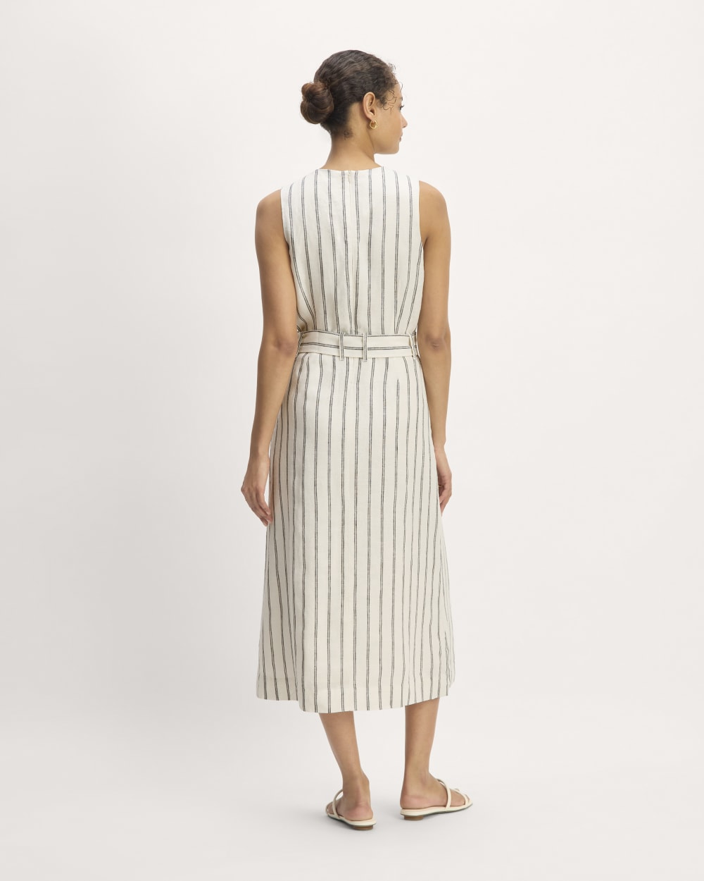 The Linen Belted Midi Dress | Bone / Navy
