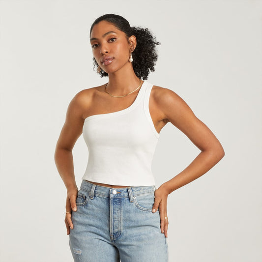The Ribbed One-Shoulder Tank | White