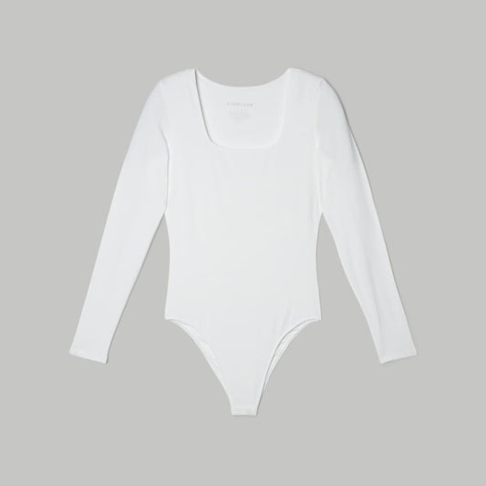 The Long-Sleeve Supima® Square-Neck Bodysuit | White | Thong