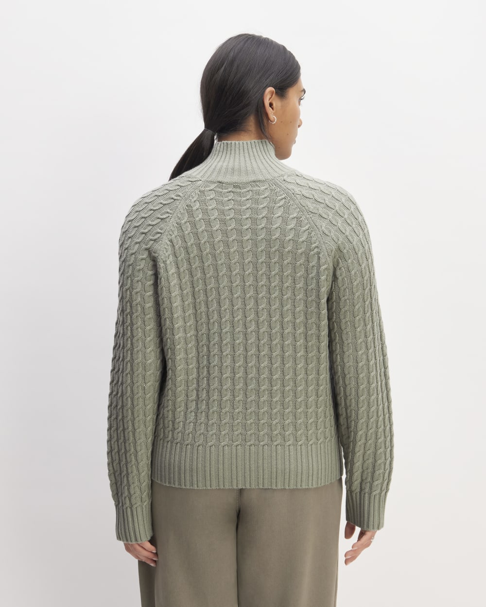The Cotton Merino Cable Turtleneck | Sage Green