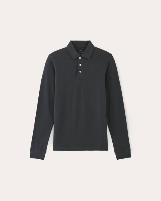 The Long-Sleeve Pique Polo | Heathered Graphite