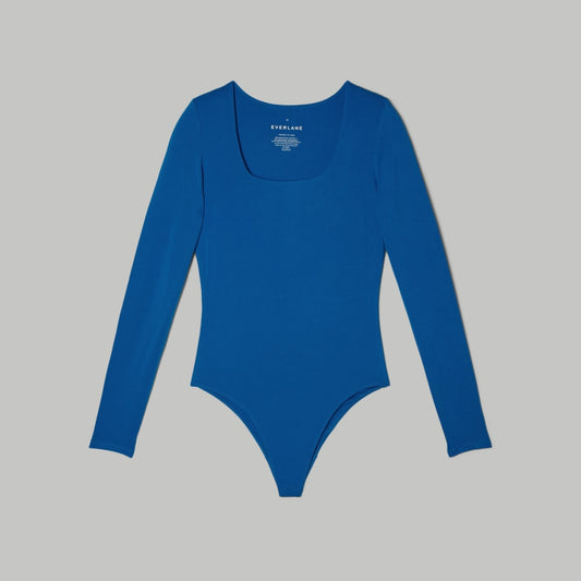 The Long-Sleeve Supima® Square-Neck Bodysuit | Lapis Blue | Thong