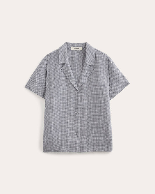 The Notch Shirt in Linen | Midnight Navy Gingham