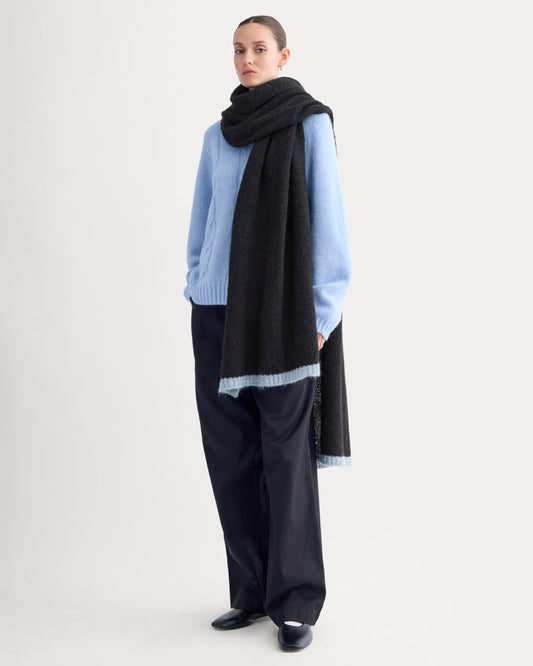Plush Alpaca Scarf | Black/ Skyway