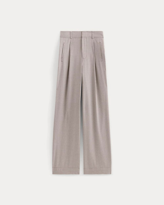 The Draper Pleated Pant in Buttersmooth | Deep Taupe Mini Gingham | 30 Inseam