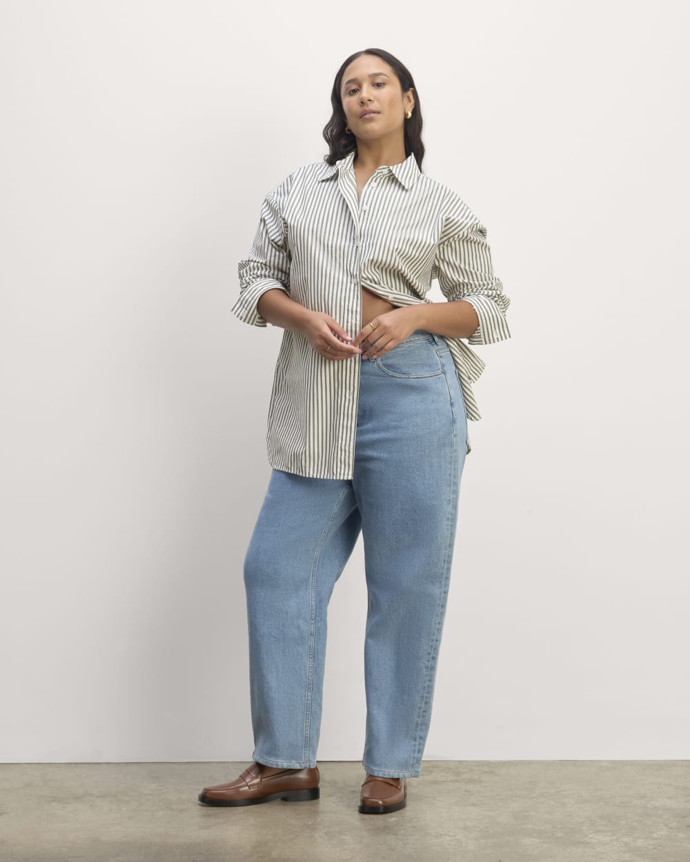 The Supima® Cotton Boyfriend Shirt | White / Moss Green
