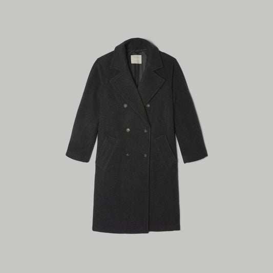 The Italian ReWool® Long Peacoat | Heathered Black