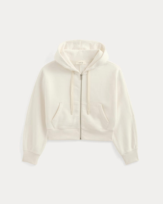 Luxe Fleece Full-Zip Cropped Hoodie | Bone