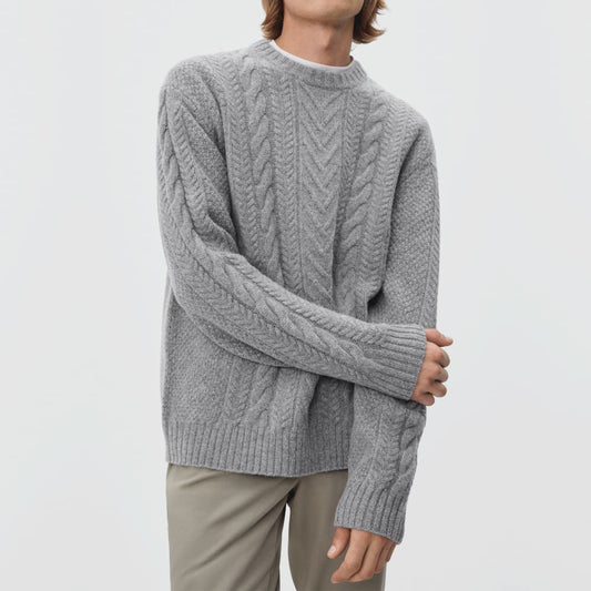 The Felted Merino Cable-Knit Crew | Heathered Mid-Grey