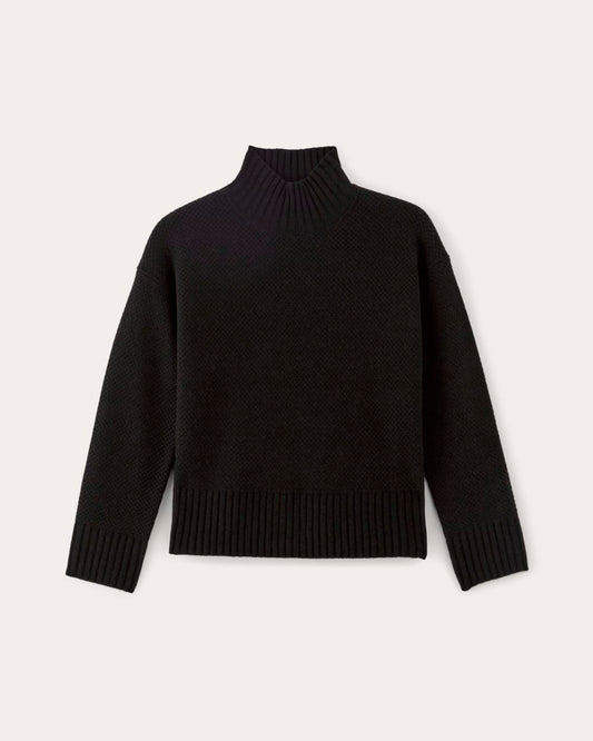 The Honeycomb Funnel Neck in Wool Cashmere | Black