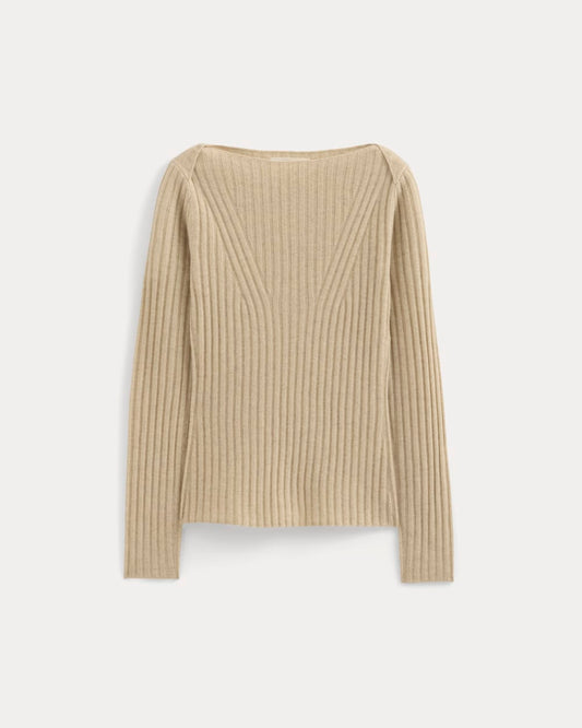 Cashmere Ribbed Boat-Neck Sweater | Heather Light Camel