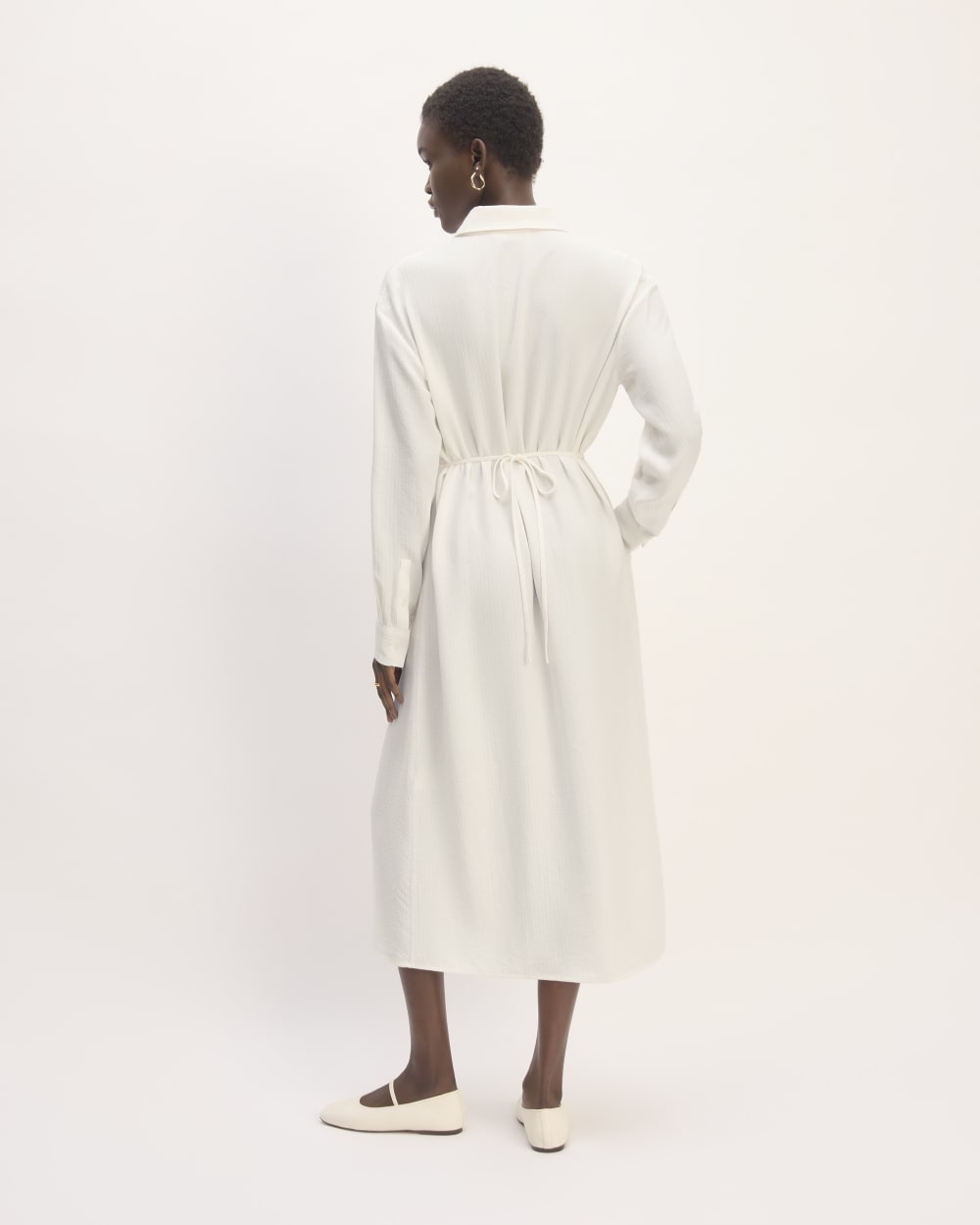 The Mini Jacquard Stripe Shirt Dress | Bone