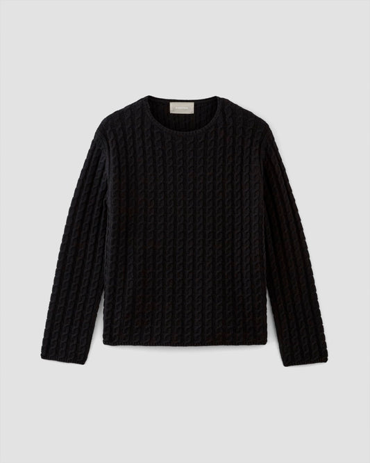 The Cotton Merino Cable Crew | Black