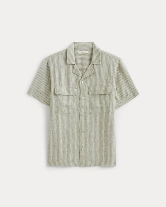 The Resort Shirt in Linen | Oil Green / White