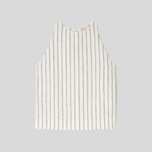 The Linen High-Neck Tank | Black / Canvas Tan