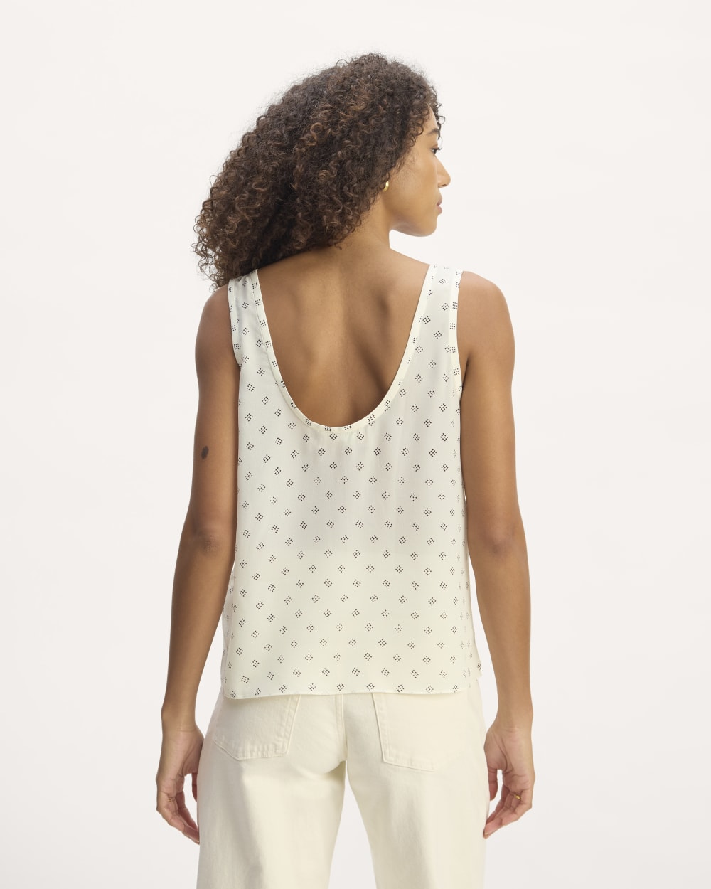 The Scoop Tank in Washable Silk | Bone / Black Square Dot