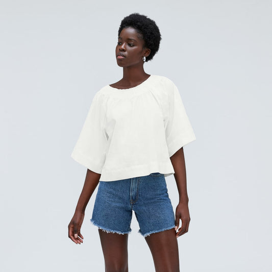 The Seersucker Gathered Tee | White