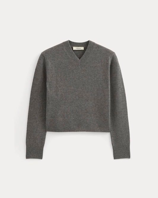 Cashmere Cropped High-V Sweater | Heather Charcoal