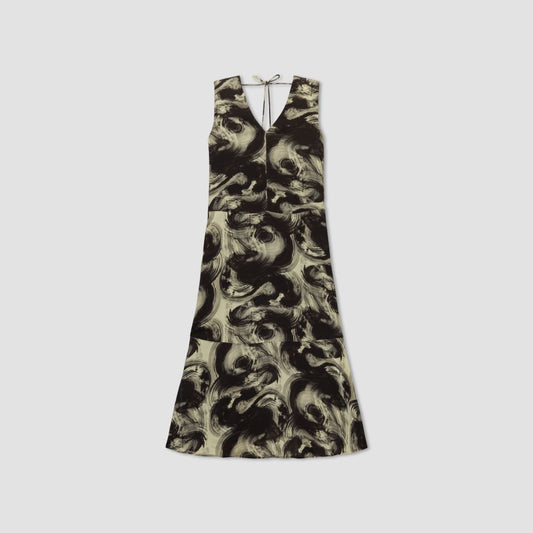 The Satin V-Neck Maxi Dress | Pale Yellow / Black