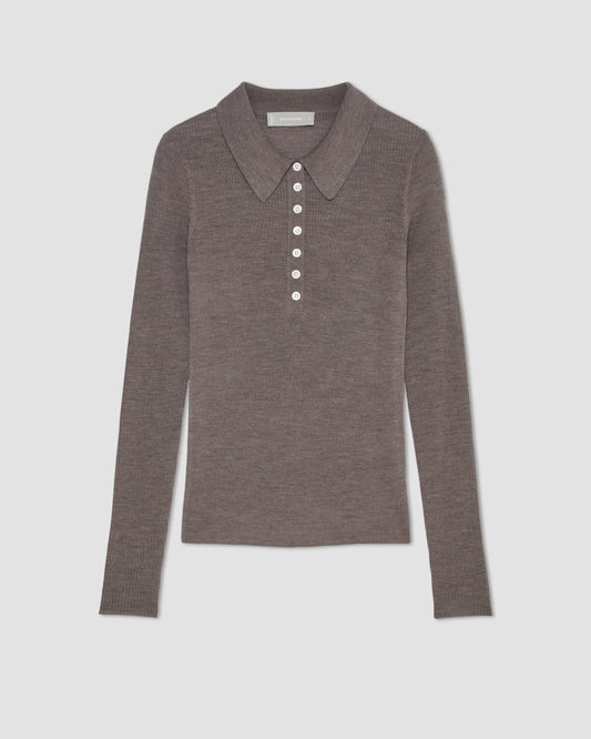 The Polo in Ultrasoft Merino | Heather Cocoa
