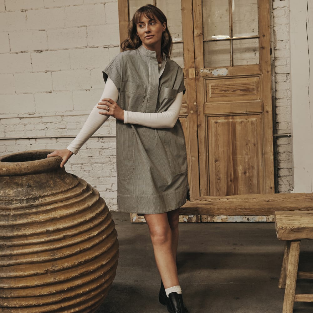The Easy Workwear Dress | Canvas Tan / Navy