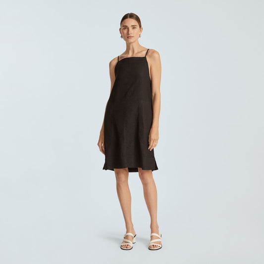 The Linen Apron Dress | Black