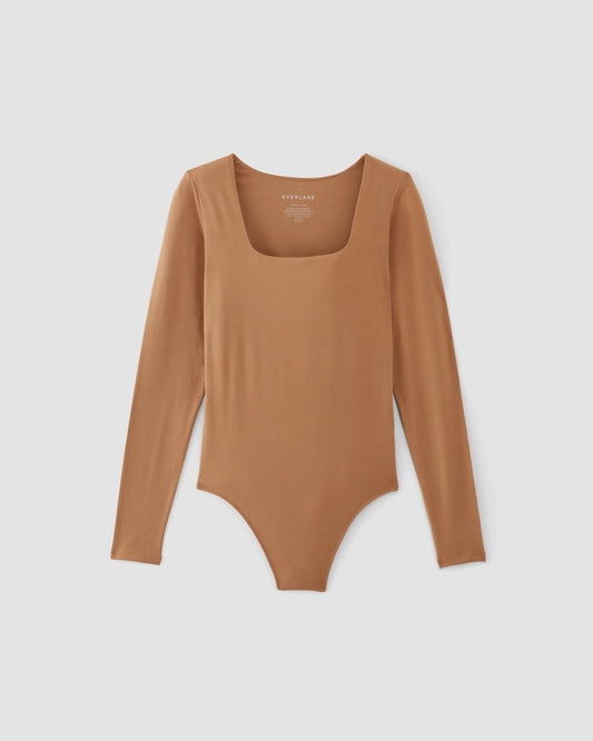 The Long-Sleeve Supima® Square-Neck Bodysuit | Tawny Brown | Thong