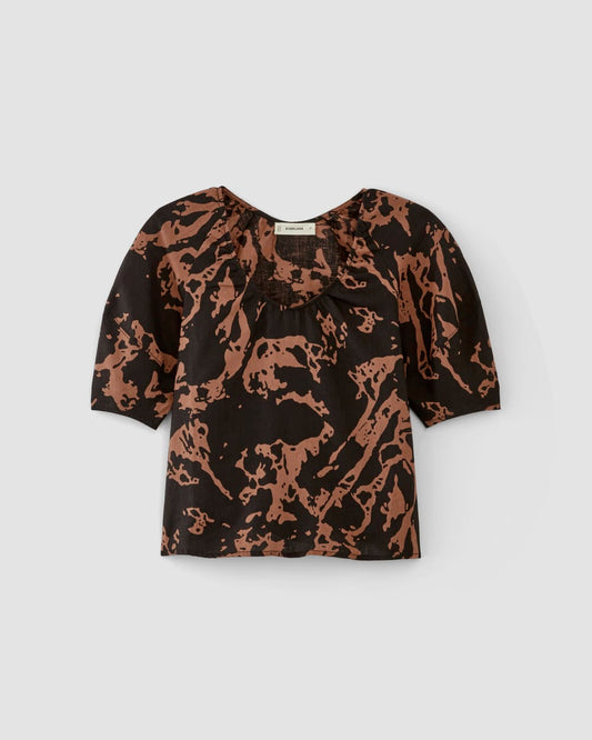 The Scoop Top in Linen | Carob Brown Abstract