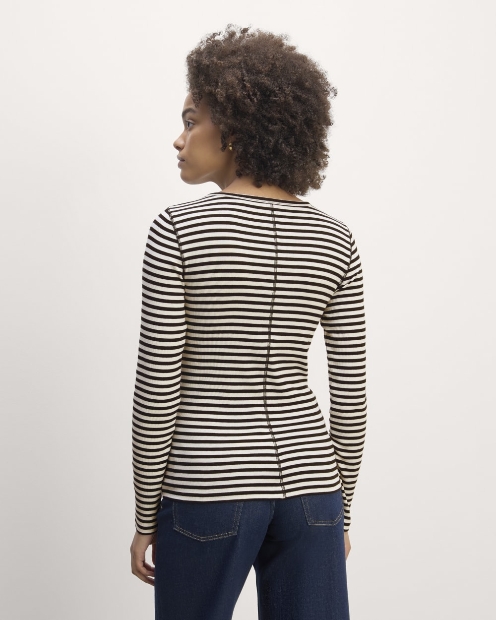 The Luxe Rib Long-Sleeve Crew | Bone / Black