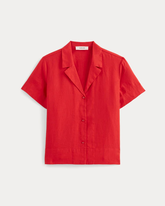 The Notch Shirt in Linen | Classic Red