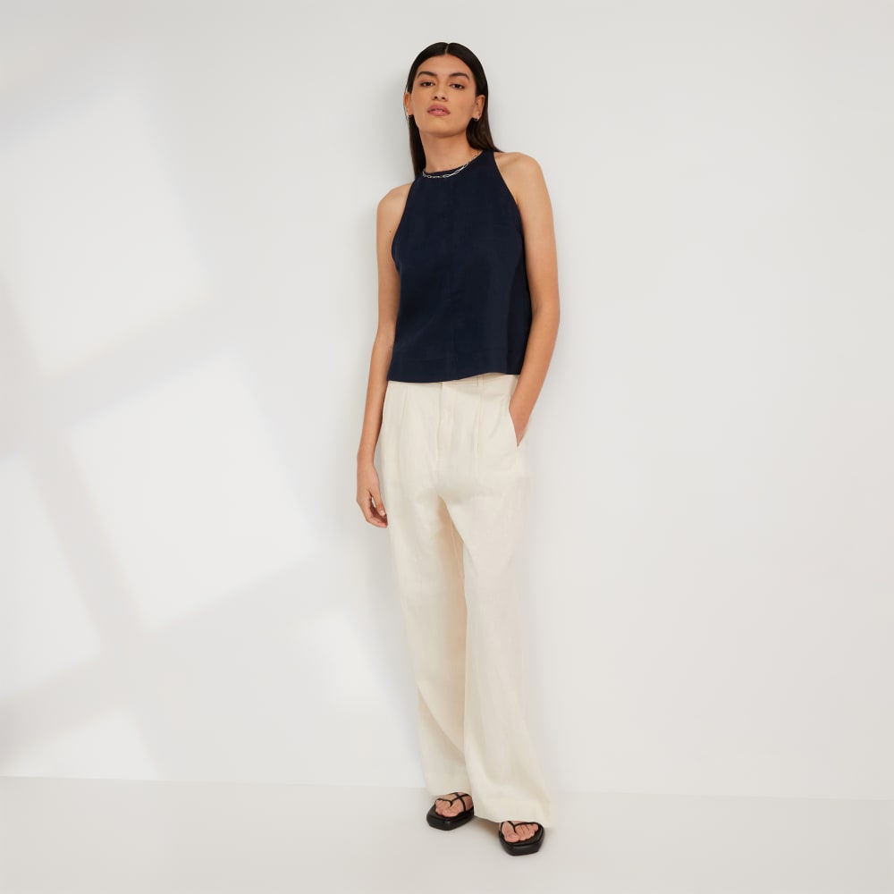 The Linen High-Neck Tank | Navy