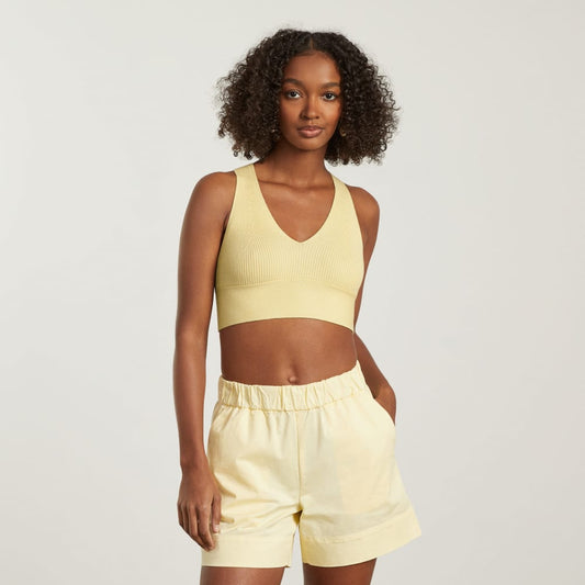 The Cross-Back Cropped Sweater Top | Pastel Yellow